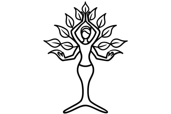 Abstract Yoga Woman Tree Pose Line Sketc: A Modern Design Asset for Creative Projects