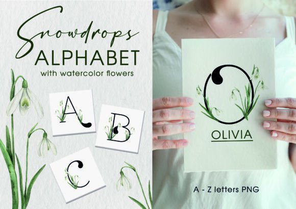 Alphabet with Snowdrops Flowers: A Watercolor Design Guide