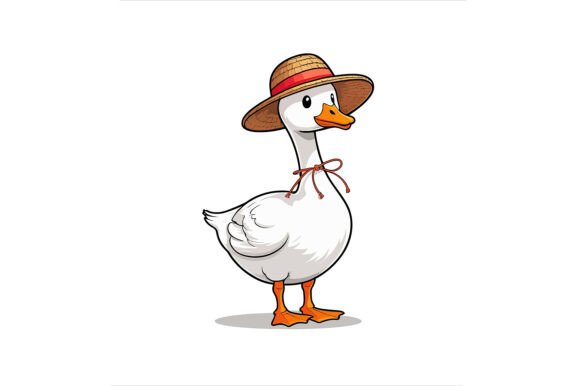 Cartoon Goose in a Straw Hat Design