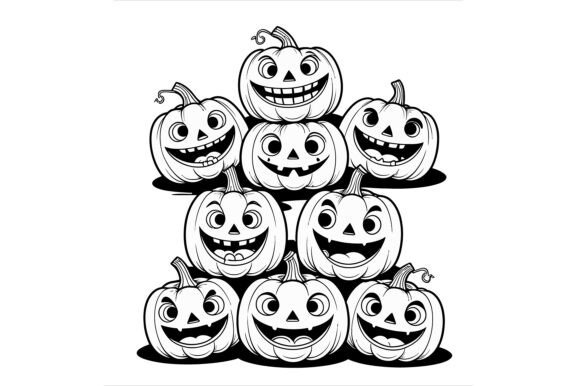 Charming Vector Art of Pile of Carved Pumpkins for Creative Projects