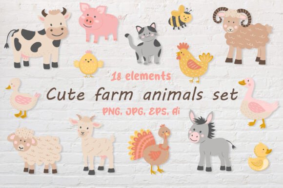 Cute Farm Animals Set: A Versatile Digital Asset for Creators