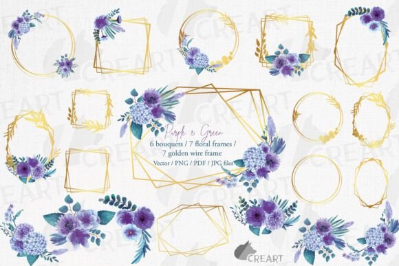 Elevate Your Creative Projects with the Purple Gold Floral Wedding Invites Set
