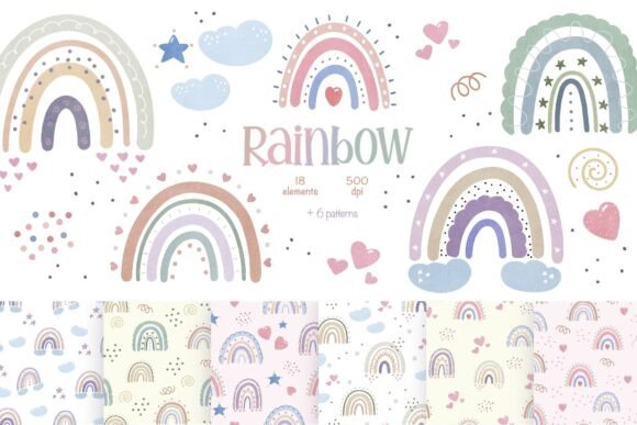 Elevating Digital Design with Watercolor Pastel Rainbow Clipart and Seamless Patterns