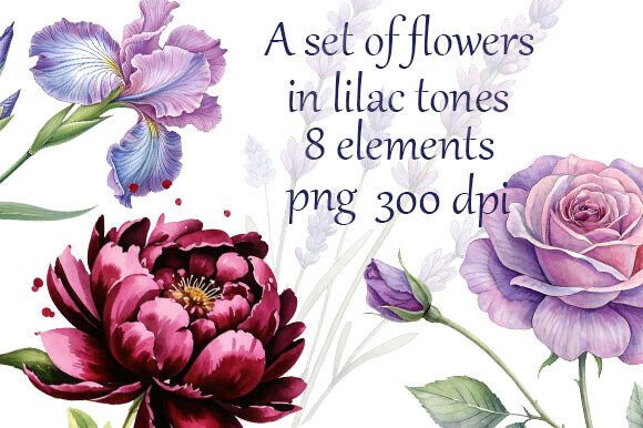 Flowers in Lilac Tones, Watercolor: The New Standard for Elegant Digital Assets