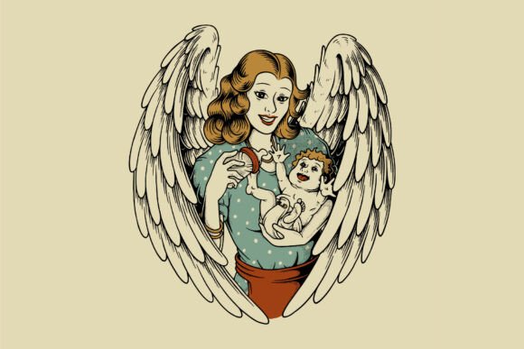 Retro Angel Mother Logo: Timeless Branding Design