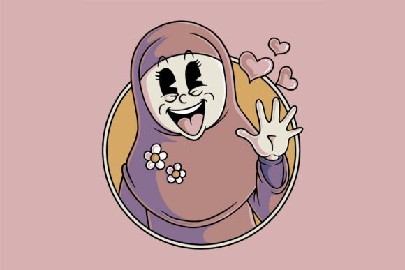 Retro Cartoon Cute Hijab Girl Waving: A Versatile Mascot for Modern Branding