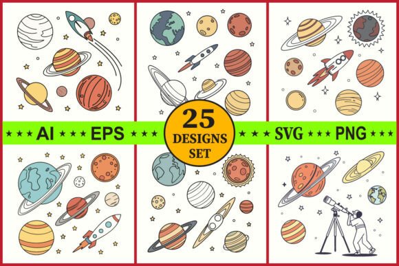 Space Planet Icon Vector Bundle Set