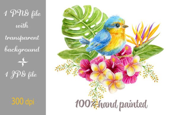 Tropical Flowers Bird Chick Greenery PNG