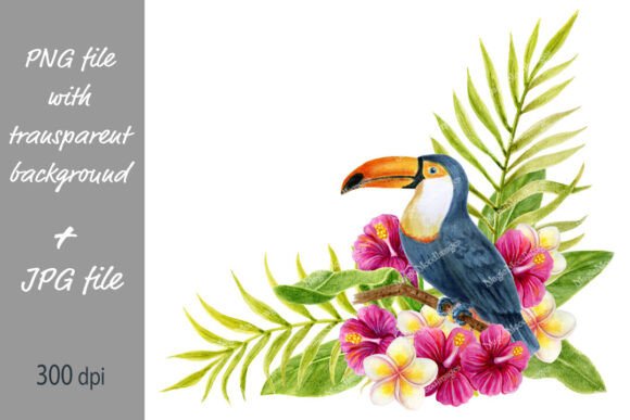 Tropical Flowers Palm Leaves Toucan Bird: A Vibrant Digital Asset for Creators