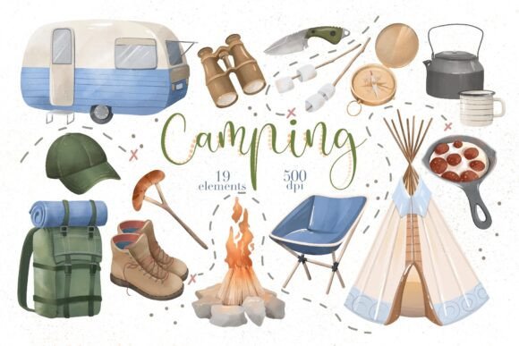 Weekend Forest Camping Clipart Collection
